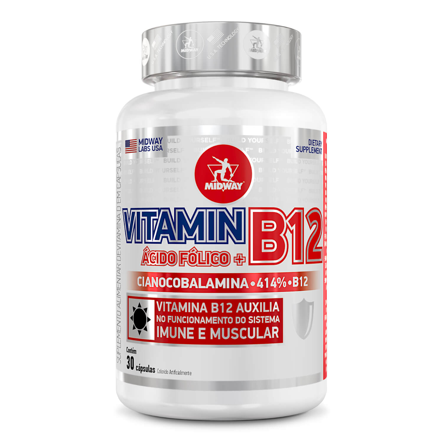 Vitamin B12 + Ácido Fólico 30 cápsulas  Sem sabor